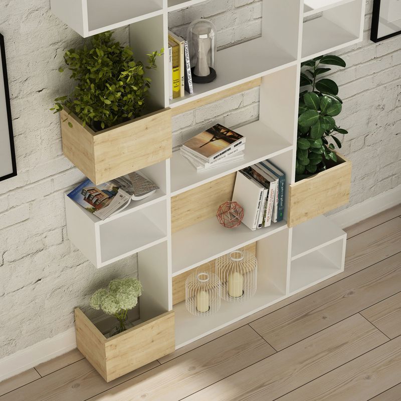 Casa si Gradina - Mobilier - Biblioteci si rafturi - Biblioteci - Biblioteca, Hanah Home, pal melaminat, alb si stejar, 120x25,3x171 cm - Infinity.ro