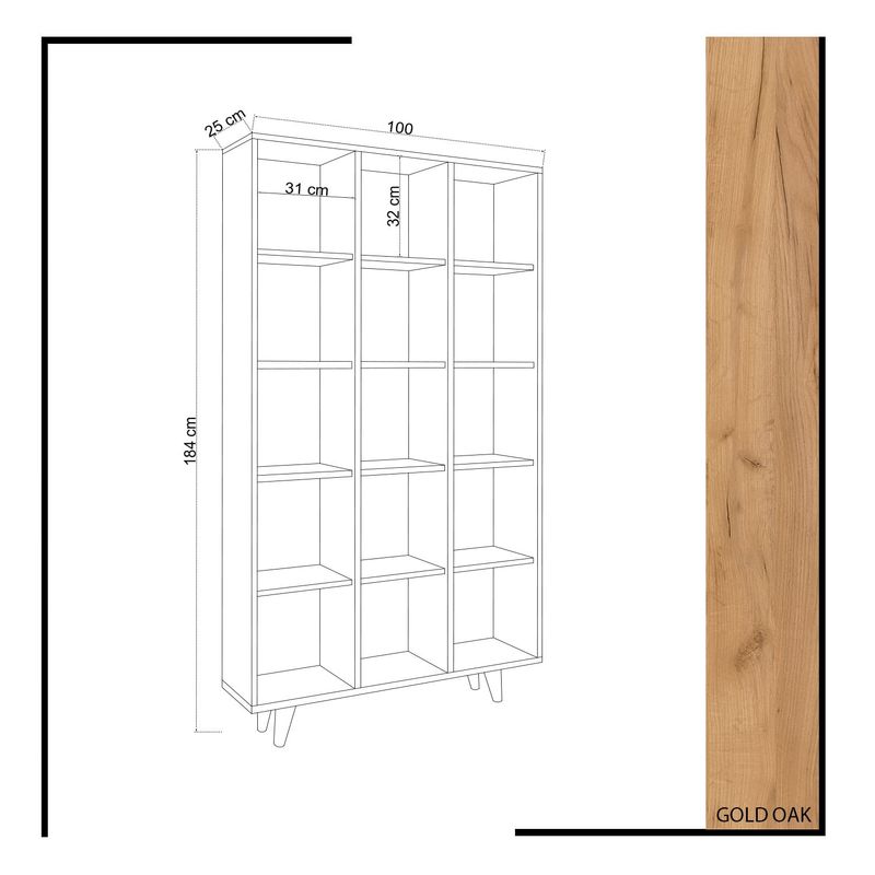Casa si Gradina - Mobilier - Biblioteci si rafturi - Biblioteci - Biblioteca, Hanah Home, pal melaminat, stejar, 100x25x184 cm - Infinity.ro