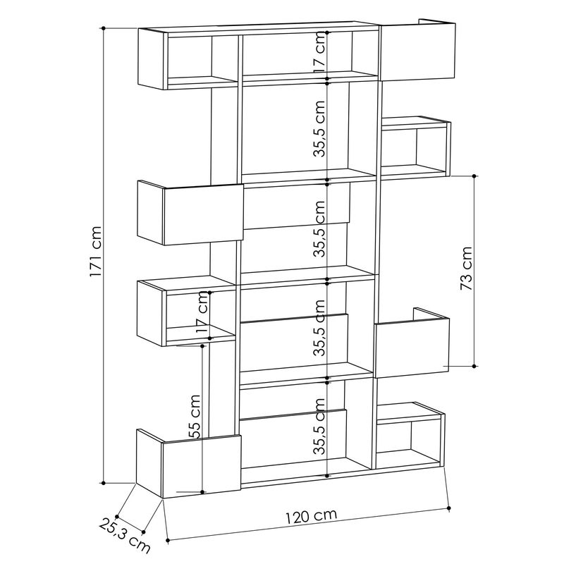 Casa si Gradina - Mobilier - Biblioteci si rafturi - Biblioteci - Biblioteca, Hanah Home, pal melaminat, alb si stejar, 120x25,3x171 cm - Infinity.ro