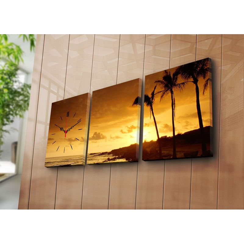 Casa si Gradina - Decoratiuni - Ceasuri - Ceas decorativ de perete, Wallxpert, panza de piele de caprioara, multicolor, 96x40 cm, set 3 piese - Infinity.ro