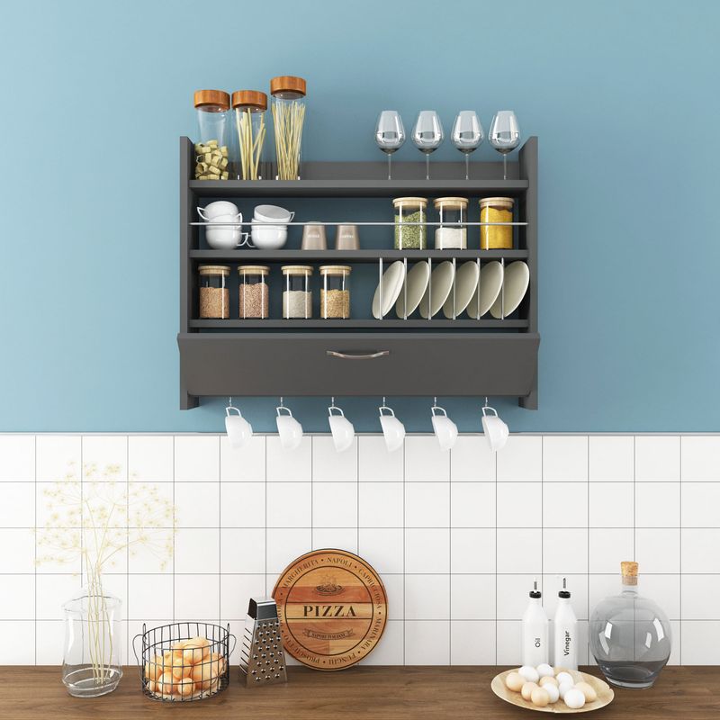 Casa si Gradina - Mobilier - Biblioteci si rafturi - Rafturi - Raft de bucatarie, Hanah Home, pal melaminat, antracit, 85x15x65 cm, 935CMN1306 - Infinity.ro