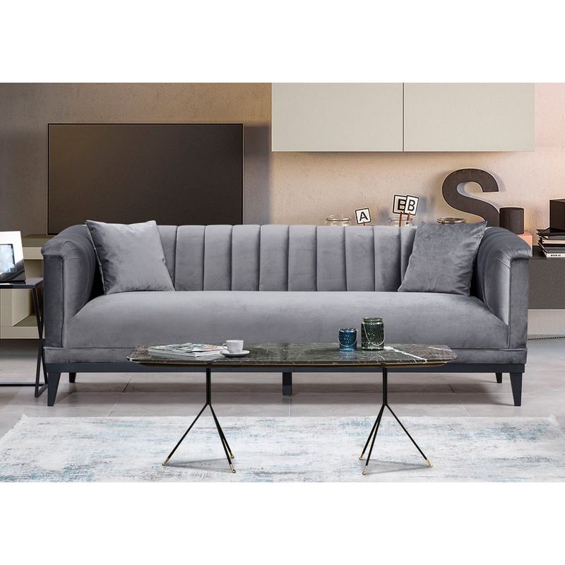 Casa si Gradina - Mobilier - Canapele si coltare - Canapele - Canapea 3 locuri, Hanah Home, lemn fag, gri inchis, 225x89x79 cm - Infinity.ro