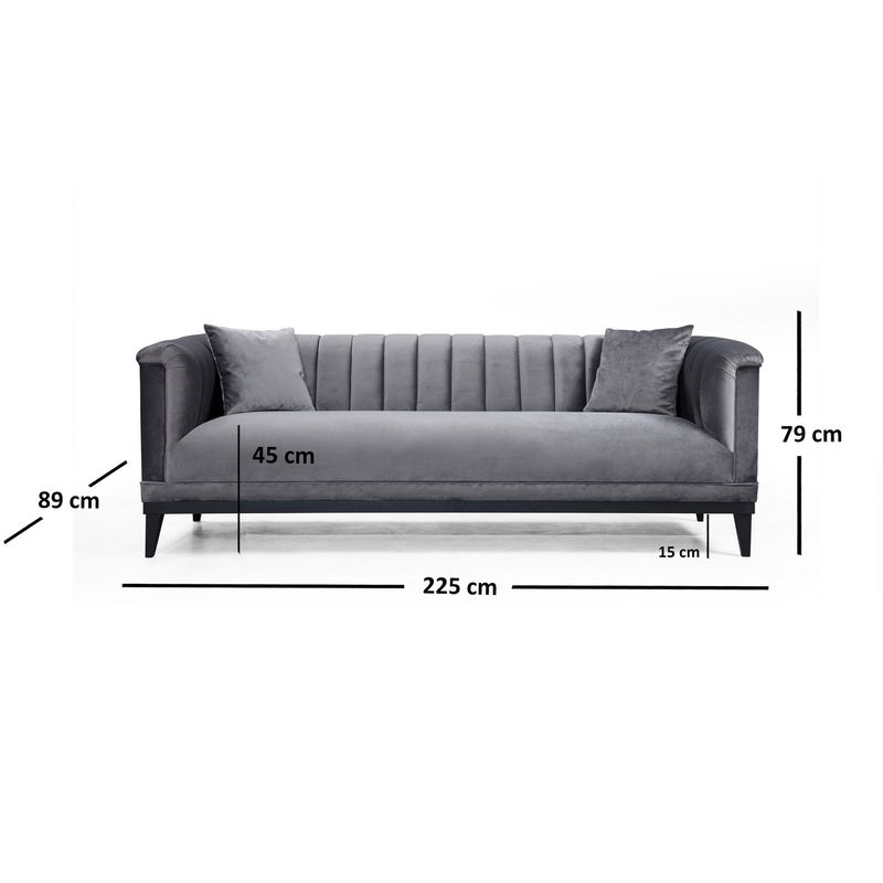 Casa si Gradina - Mobilier - Canapele si coltare - Canapele - Canapea 3 locuri, Hanah Home, lemn fag, gri inchis, 225x89x79 cm - Infinity.ro