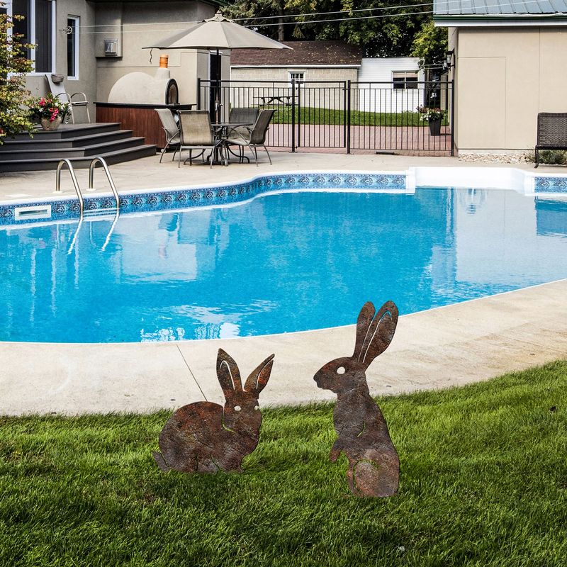 Casa si Gradina - Gradina si terasa - Decoratiuni exterior - Ornamente gradina - Set decorativ iepuri, Aberto Design, metal, multicolor, 52x35 cm, 56x24 cm - Infinity.ro