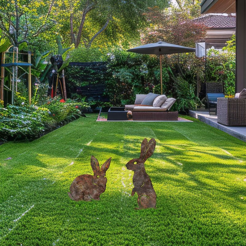 Casa si Gradina - Gradina si terasa - Decoratiuni exterior - Ornamente gradina - Set decorativ iepuri, Aberto Design, metal, multicolor, 52x35 cm, 56x24 cm - Infinity.ro