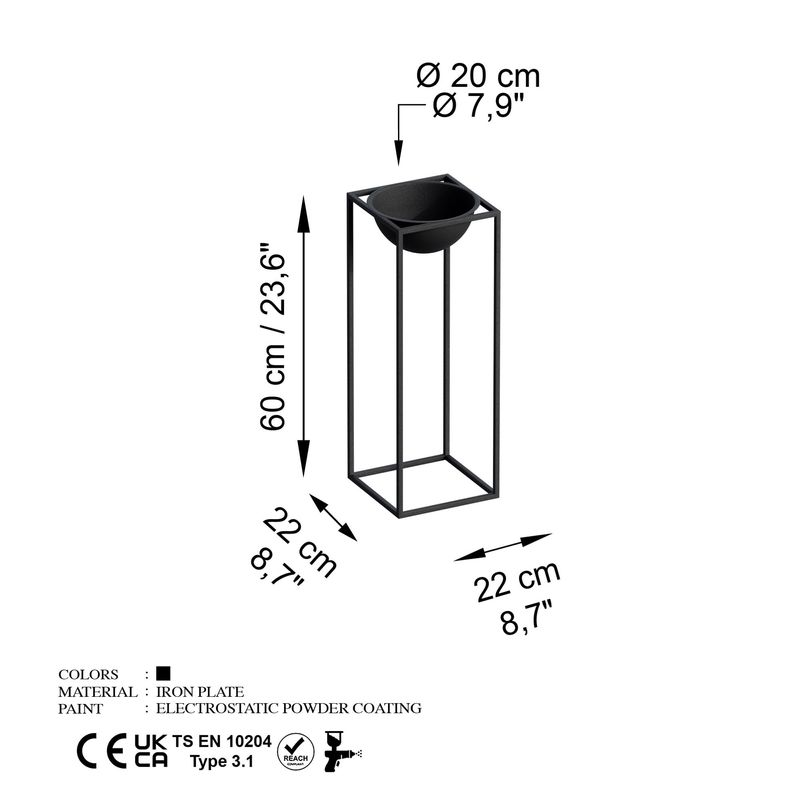 Casa si Gradina - Gradinarit si plante - Plante si ghivece - Ghivece si suporturi - Ghiveci decorativ, Aberto Design, metal, negru, 22x22x60 cm - Infinity.ro