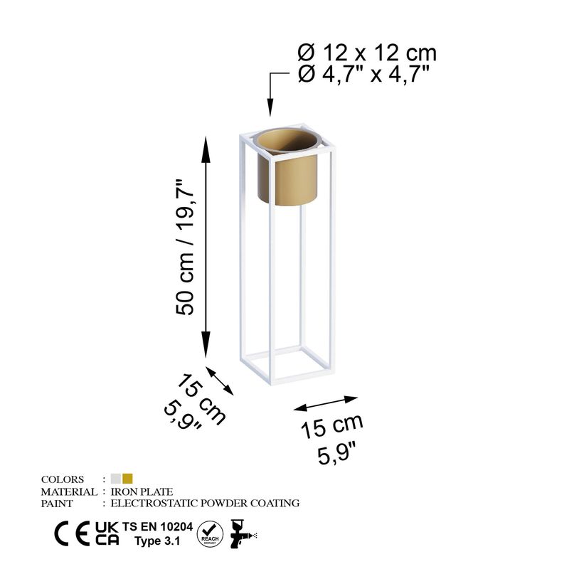 Casa si Gradina - Decoratiuni - Aromaterapie si lumanari - Suporturi lumanari - Suport lumanare decorativ, Aberto Design, metal, alb auriu, 15x15x50 cm - Infinity.ro