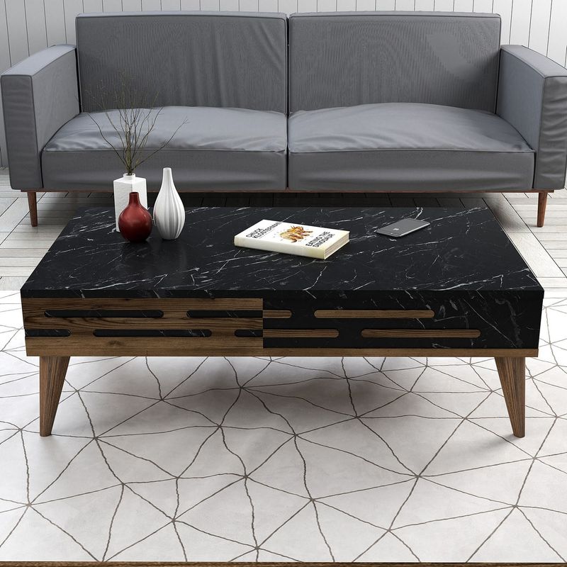 Casa si Gradina - Mobilier - Seturi de mobilier - Seturi living - Set mobilier living, Hanah Home, pal melaminat, nuc, negru, marmura - Infinity.ro