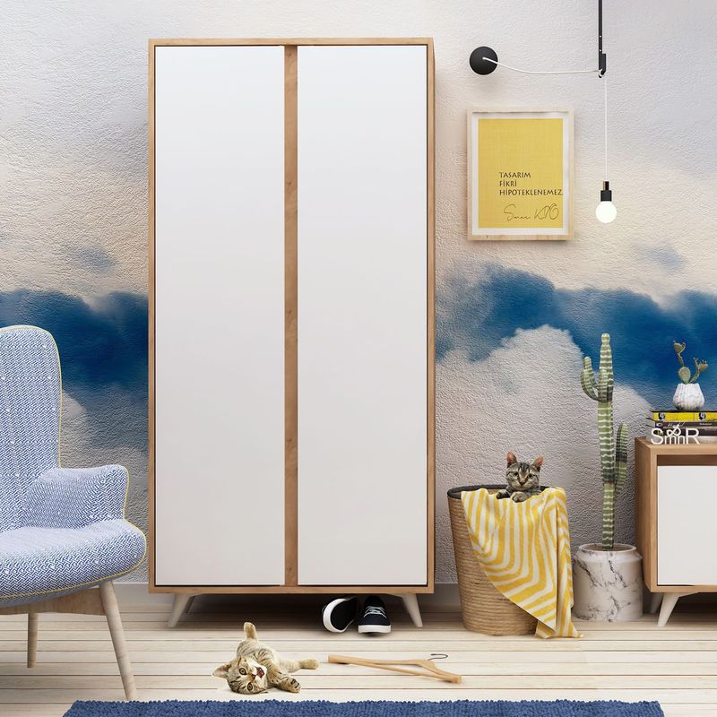 Casa si Gradina - Mobilier - Dulapuri si sifoniere - Sifoniere - Sifonier, Hanah Home, pal melaminat, stejar si alb, 100x52x187 cm - Infinity.ro