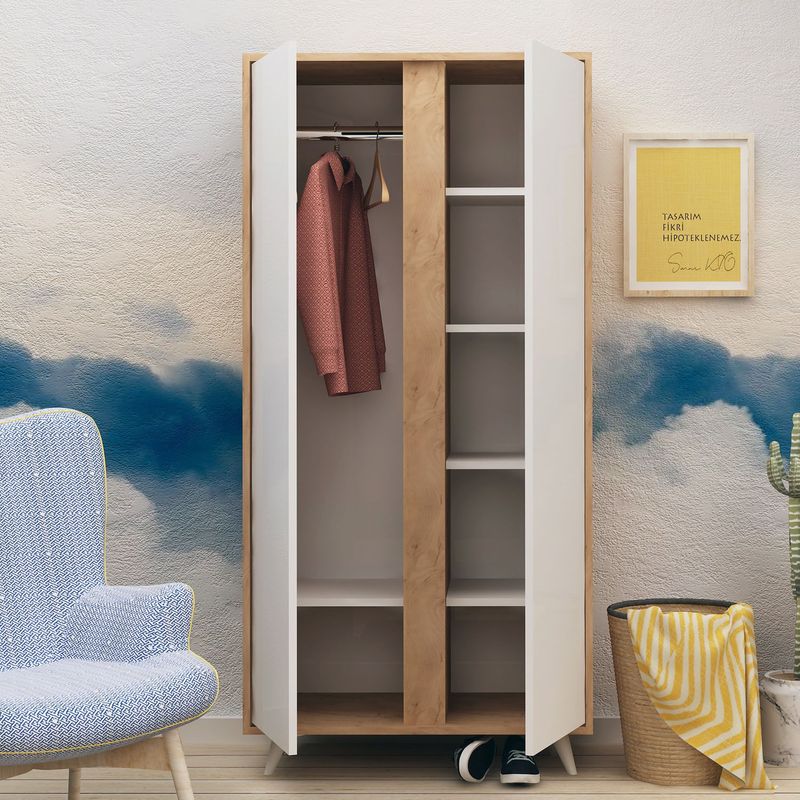 Casa si Gradina - Mobilier - Dulapuri si sifoniere - Sifoniere - Sifonier, Hanah Home, pal melaminat, stejar si alb, 100x52x187 cm - Infinity.ro