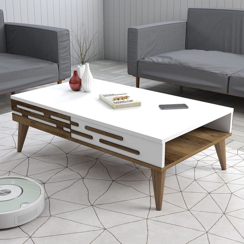 Casa si Gradina - Mobilier - Mese si birouri - Masute de cafea - Masuta de cafea, Hanah Home, pal melaminat, nuc si alb, 105x60x34.6 cm, 845HCT5357 - Infinity.ro