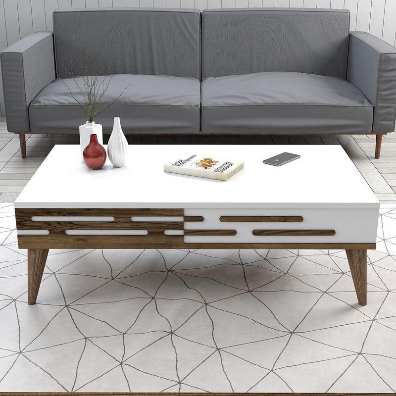 Casa si Gradina - Mobilier - Mese si birouri - Masute de cafea - Masuta de cafea, Hanah Home, pal melaminat, nuc si alb, 105x60x34.6 cm, 845HCT5357 - Infinity.ro