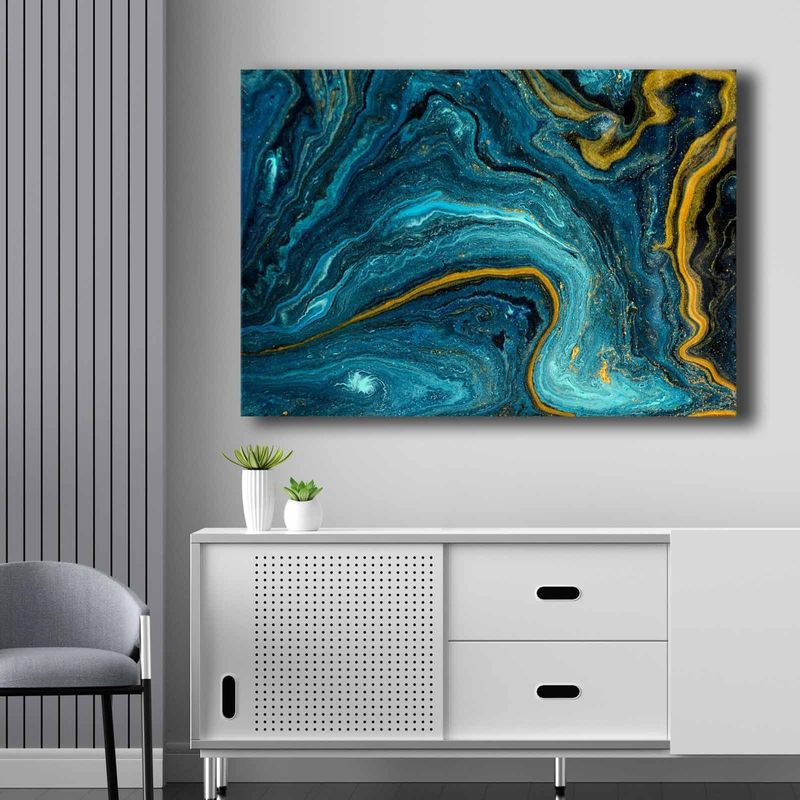 Casa si Gradina - Decoratiuni - Tablouri - Tablou canvas decorativ, Wallxpert, panza, albastru, albastru marin, auriu, rama lemn de pin, 70x100 cm - Infinity.ro