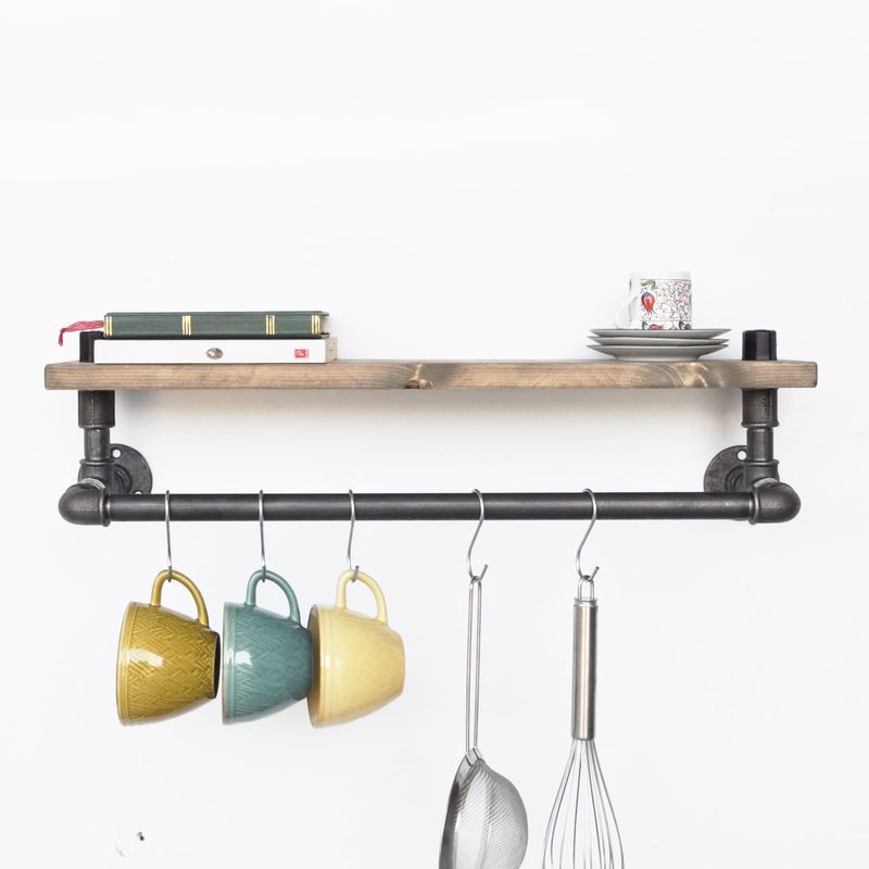 Casa si Gradina - Mobilier - Biblioteci si rafturi - Etajere - Etajera, Hanah Home, lemn molid si metal, negru si nuc, 60x20x14 cm - Infinity.ro