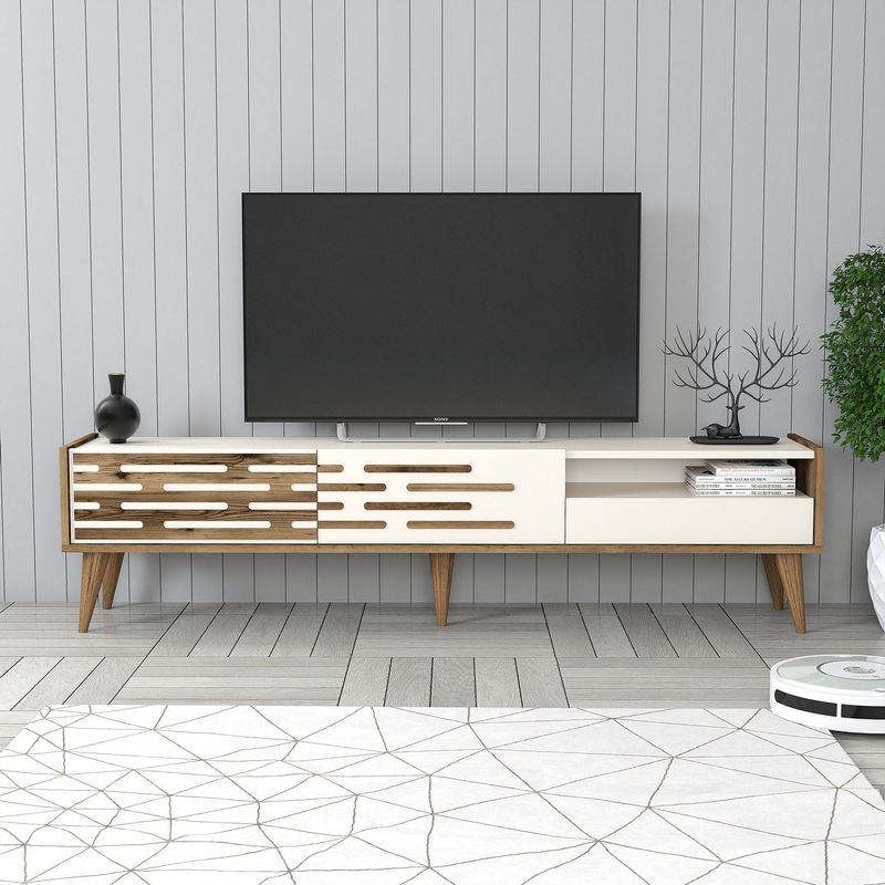 Casa si Gradina - Mobilier - Comode si corpuri - Comode - Comoda tv, Hanah Home, pal melaminat, nuc si crem, 180x45x35 cm, 845HCT5353 - Infinity.ro