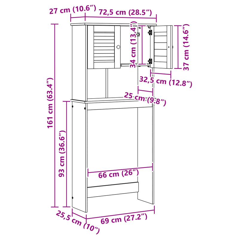 Casa si Gradina - Mobilier - Mobilier baie - Comode baie - Dulap pentru masina de spalat cu raft Alb 72.5 x 27 x 161 cm - Infinity.ro