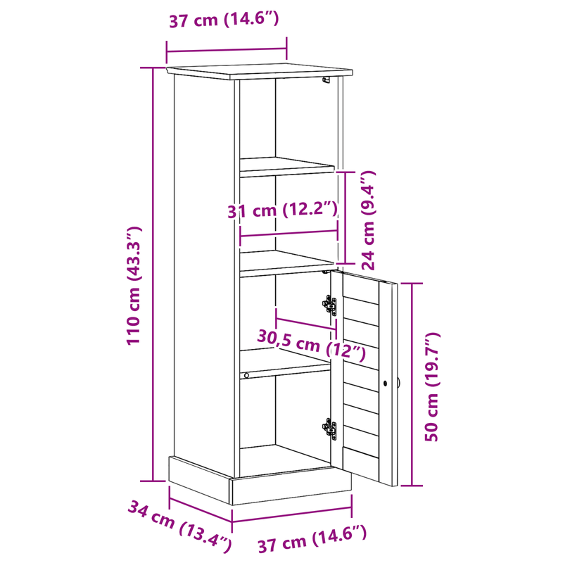 Casa si Gradina - Mobilier - Mobilier baie - Corpuri baie - Dulap de Baie Alb 37 x 34 x 110 cm Lemn masiv de pin - Infinity.ro