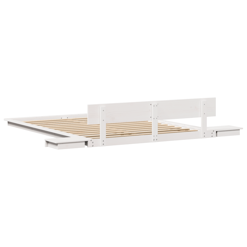Casa si Gradina - Mobilier - Paturi si accesorii - Paturi - Cadru de Pat La Nivelul Solului cu Mese de Noapte Alb 140x200cm Lemn Masiv - Infinity.ro