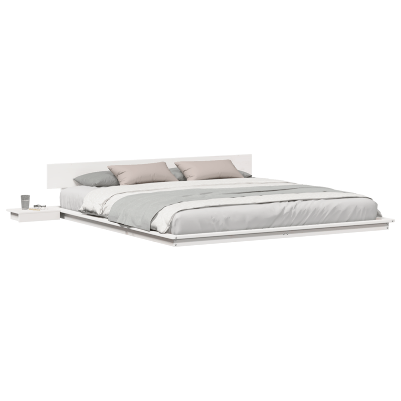 Casa si Gradina - Mobilier - Paturi si accesorii - Paturi - Cadru de Pat cu Mese de Noapte Alb 200x200cm Lemn Masiv - Infinity.ro
