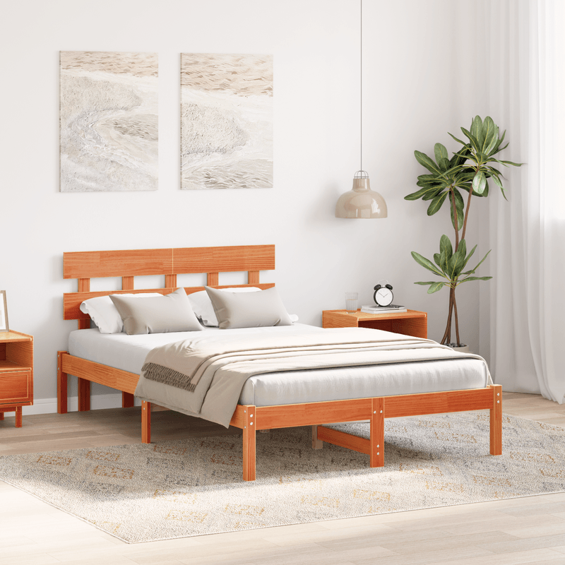 Casa si Gradina - Mobilier - Paturi si accesorii - Paturi - Cadru de Pat cu Tablie Maro Cerat 135x190 cm Lemn Masiv de Pin - Infinity.ro