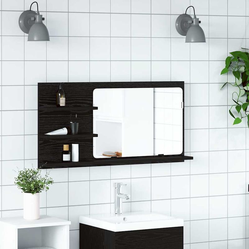 Casa si Gradina - Mobilier - Mobilier baie - Corpuri baie - Dulap cu oglinda pentru baie, stejar negru, 90x11x45 cm, lemn stratificat - Infinity.ro