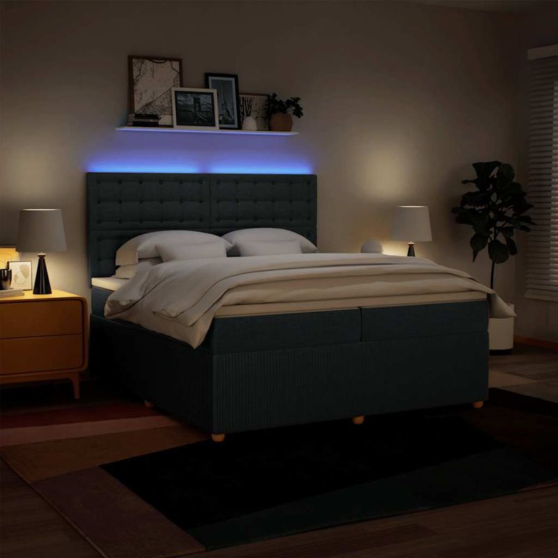 Casa si Gradina - Mobilier - Paturi si accesorii - Paturi - Pat box spring cu saltea, albastru, 200x200 cm, textil - Infinity.ro