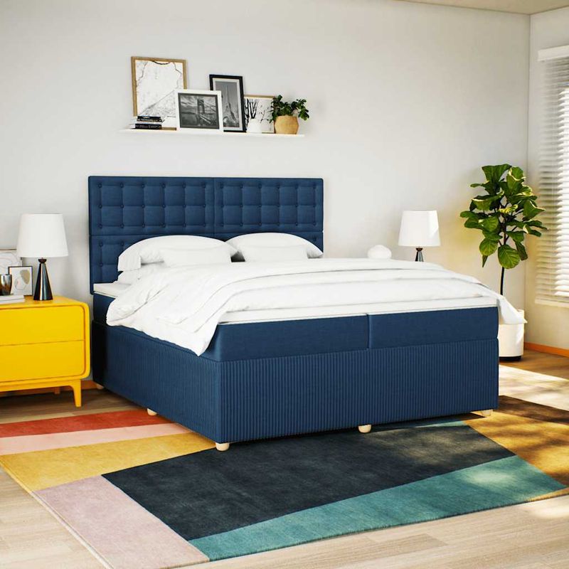 Casa si Gradina - Mobilier - Paturi si accesorii - Paturi - Pat box spring cu saltea, albastru, 200x200 cm, textil - Infinity.ro