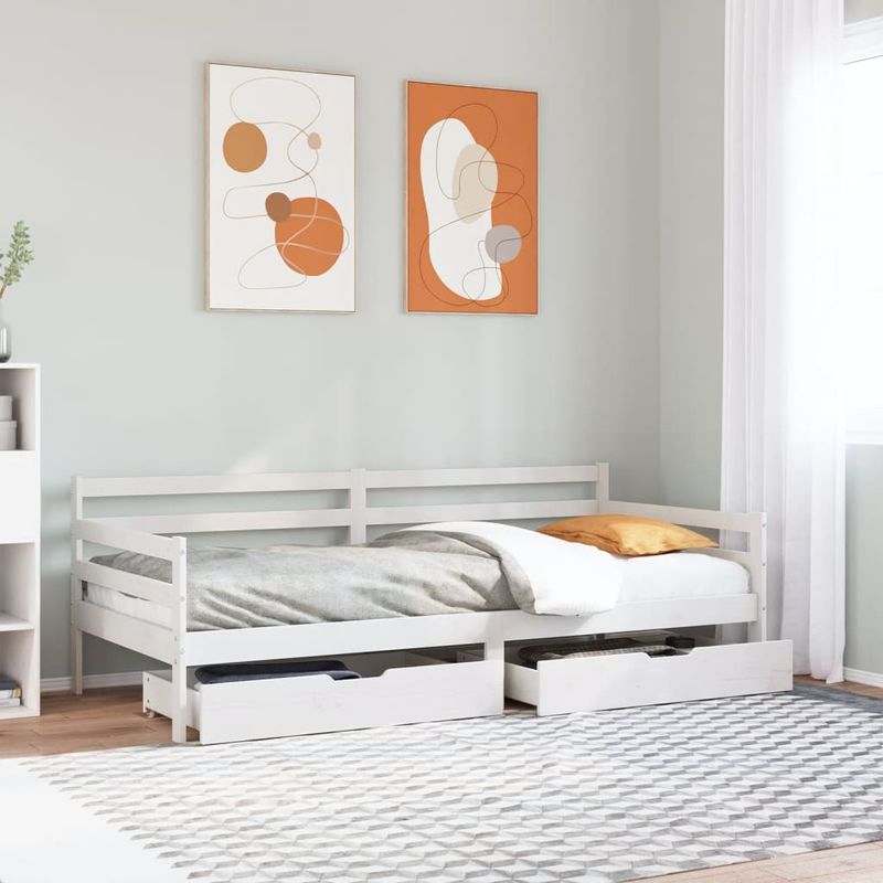 Casa si Gradina - Mobilier - Paturi si accesorii - Paturi - Pat de zi cu sertare, alb, 90x190 cm, lemn masiv pin - Infinity.ro