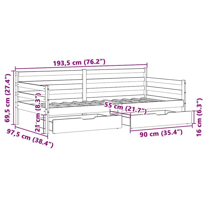Casa si Gradina - Mobilier - Paturi si accesorii - Paturi - Pat de zi cu sertare, alb, 90x190 cm, lemn masiv pin - Infinity.ro