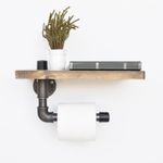 Casa si Gradina - Sanitare - Suporturi si accesorii baie - Suporturi baie - Raft cu tevi, Hanah Home, lemn molid si metal, negru si nuc, 30x14x12 cm - Infinity.ro