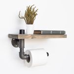 Casa si Gradina - Sanitare - Suporturi si accesorii baie - Suporturi baie - Raft cu tevi, Hanah Home, lemn molid si metal, negru si nuc, 30x14x12 cm - Infinity.ro