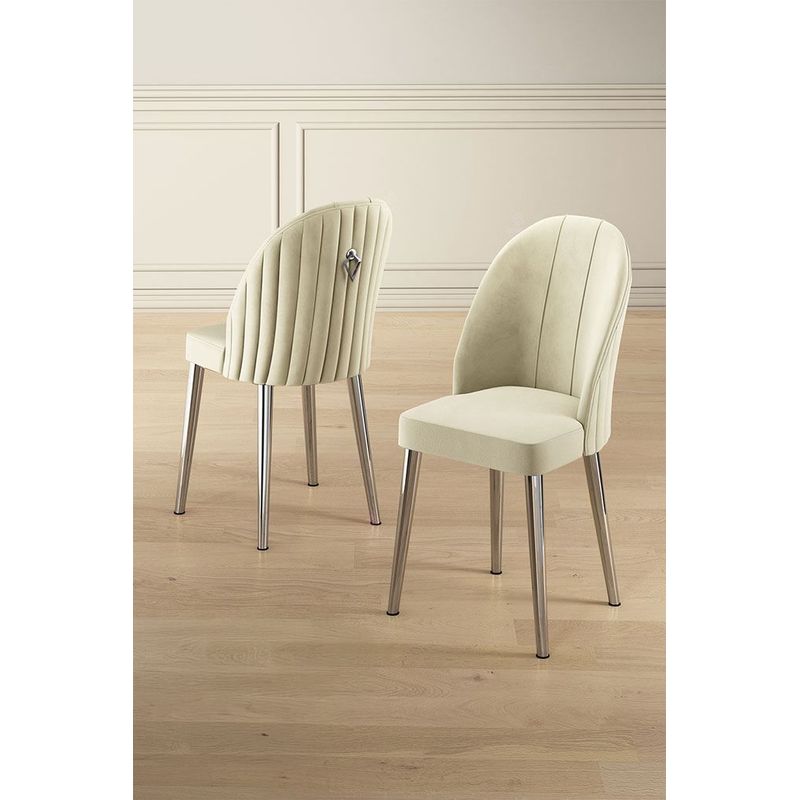 Casa si Gradina - Mobilier - Scaune si fotolii - Scaune - Set scaune, Hanah Home, metal, crem si crom, 45x42x91 cm, 6 piese - Infinity.ro