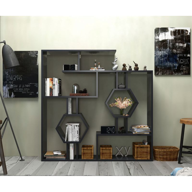 Casa si Gradina - Mobilier - Biblioteci si rafturi - Biblioteci - Biblioteca, Hanah Home, pal melaminat, negru, 134x134x22 cm - Infinity.ro