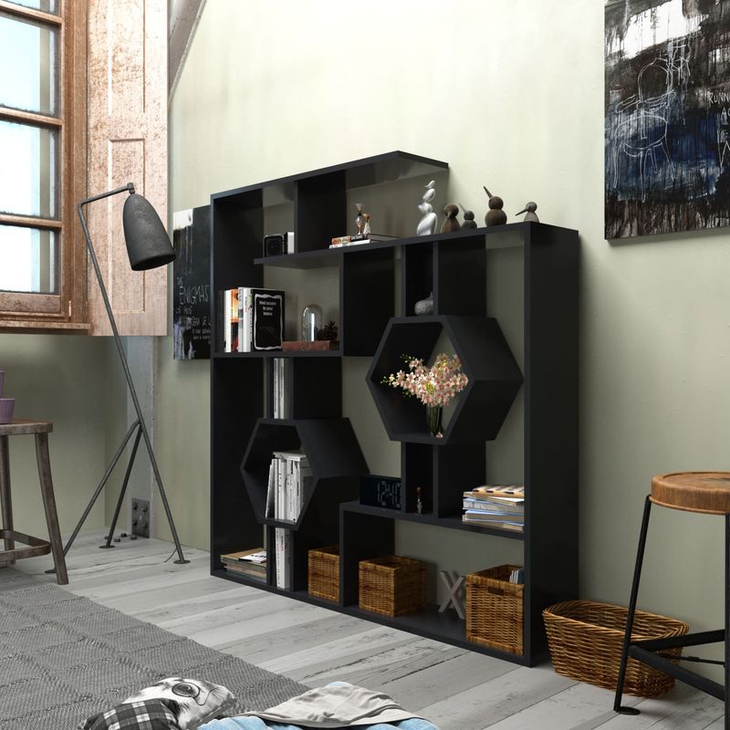 Casa si Gradina - Mobilier - Biblioteci si rafturi - Biblioteci - Biblioteca, Hanah Home, pal melaminat, negru, 134x134x22 cm - Infinity.ro