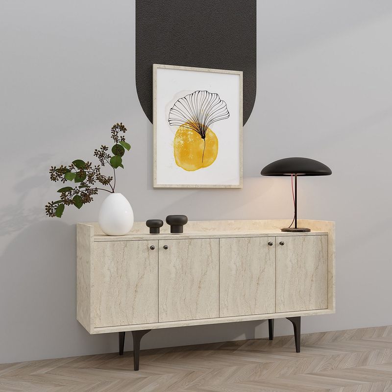 Casa si Gradina - Mobilier - Comode si corpuri - Console - Consola, Hanah Home, panou aglomerat acoperit cu melamina, travertin, 150x40x80 cm - Infinity.ro