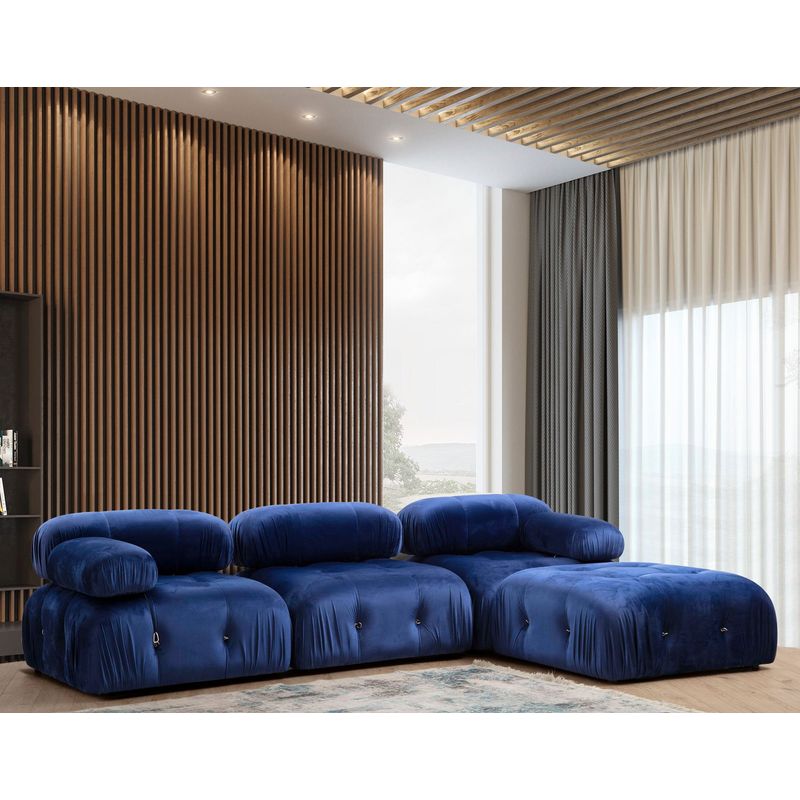 Casa si Gradina - Mobilier - Canapele si coltare - Coltare - Coltar, Hanah Home, catifea, albastru, 288x190x95 cm - Infinity.ro