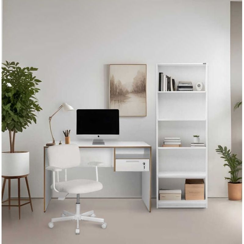 Casa si Gradina - Mobilier - Mese si birouri - Birouri - Birou de studiu, Hanah Home, panou de particule melaminat, alb stejar, 120x60x75 cm - Infinity.ro