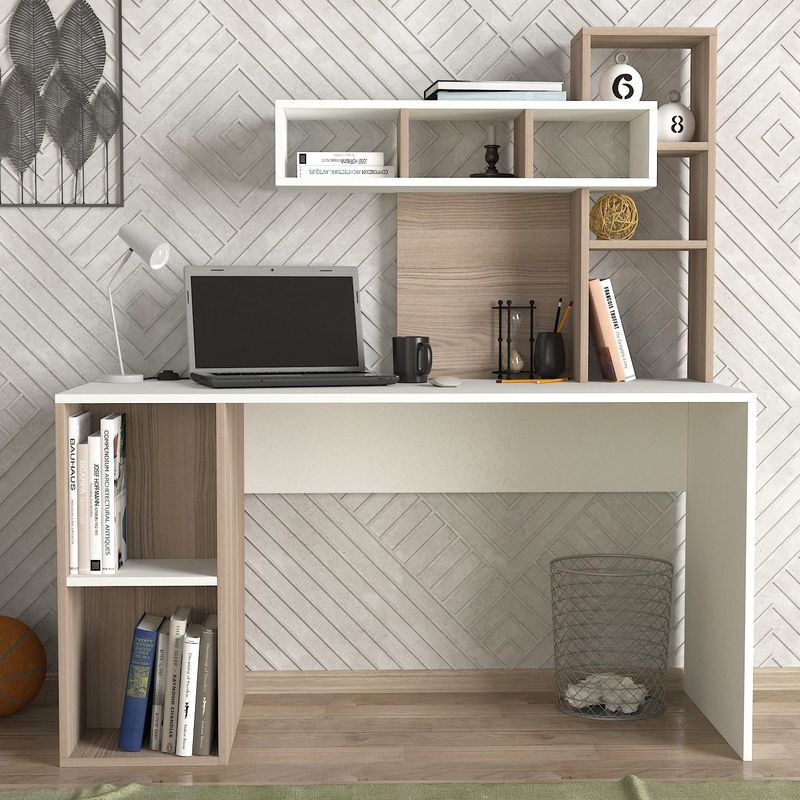 Casa si Gradina - Mobilier - Mese si birouri - Birouri - Birou de studiu, Hanah Home, pal melaminat, alb si cordoba, 140x60x153.8 cm - Infinity.ro