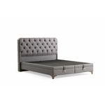 Casa si Gradina - Mobilier - Saltele si somiere - Somiere - Somiera dubla cu tablie, Hanah Home, pal melaminat, stofa nubuck, gri, 140x200 cm - Infinity.ro