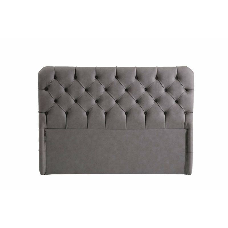 Casa si Gradina - Mobilier - Saltele si somiere - Somiere - Somiera dubla cu tablie, Hanah Home, pal melaminat, stofa nubuck, gri, 140x200 cm - Infinity.ro