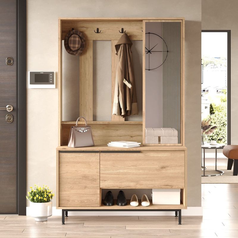 Casa si Gradina - Mobilier - Organizare si depozitare - Cuiere - Cuier, Hanah Home, pal melaminat, nuc, 102.2x35.5x178.2 cm - Infinity.ro
