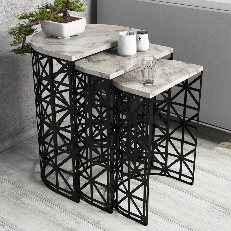 Casa si Gradina - Mobilier - Mese si birouri - Masute de cafea - Set masute cuib, Hanah Home, pal melaminat, alb, 46x33x62 cm - Infinity.ro