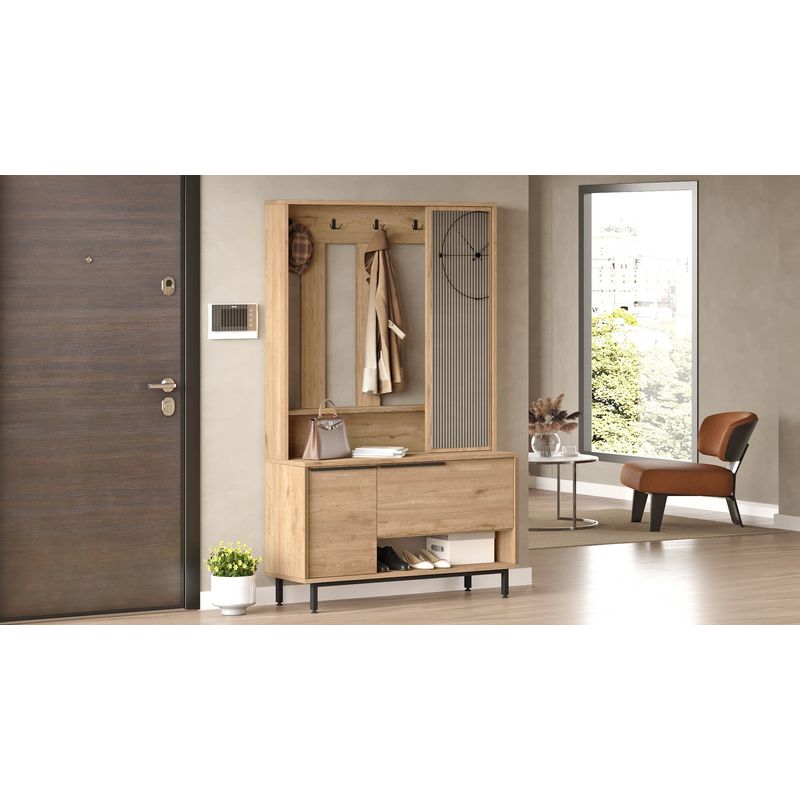 Casa si Gradina - Mobilier - Organizare si depozitare - Cuiere - Cuier, Hanah Home, pal melaminat, nuc, 102.2x35.5x178.2 cm - Infinity.ro