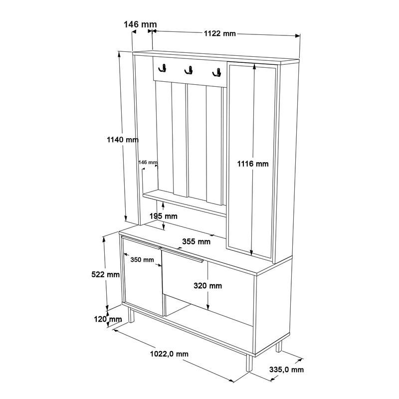 Casa si Gradina - Mobilier - Organizare si depozitare - Cuiere - Cuier, Hanah Home, pal melaminat, nuc, 102.2x35.5x178.2 cm - Infinity.ro