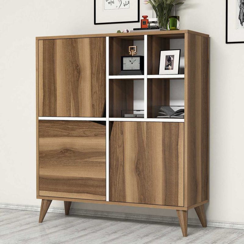 Casa si Gradina - Mobilier - Dulapuri si sifoniere - Dulapuri - Dulap multifunctional, Hanah Home, panou aglomerat melaminat, nuc si alb, 100x115x30 cm - Infinity.ro