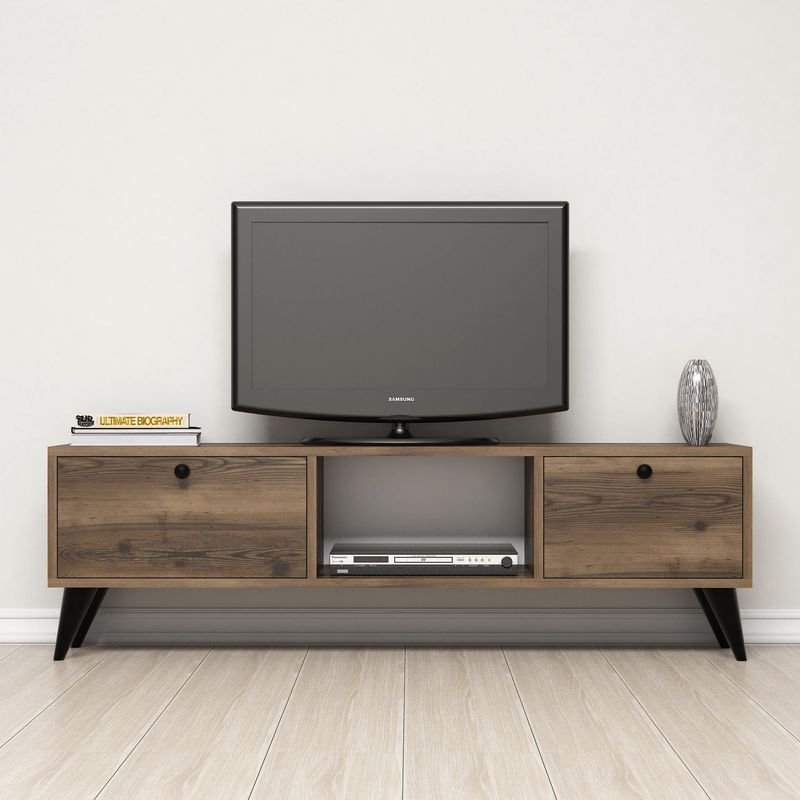 Casa si Gradina - Mobilier - Comode si corpuri - Console - Suport tv, Hanah Home, pal melaminat, nuc si negru, 138x42.6x29.5 cm - Infinity.ro