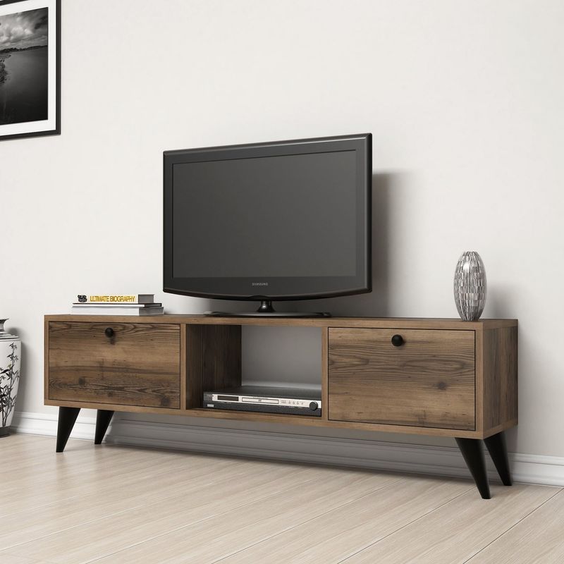 Casa si Gradina - Mobilier - Comode si corpuri - Console - Suport tv, Hanah Home, pal melaminat, nuc si negru, 138x42.6x29.5 cm - Infinity.ro
