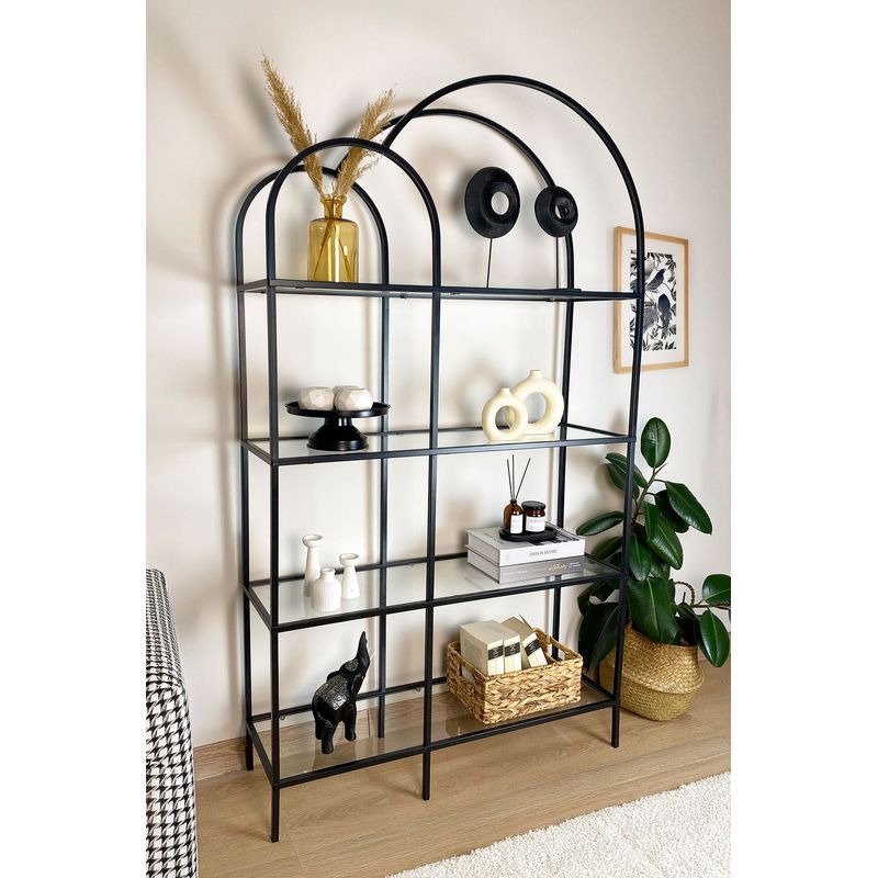 Casa si Gradina - Mobilier - Biblioteci si rafturi - Biblioteci - Biblioteca, Hanah Home, sticla securizata si metal, negru si transparent, 100x175x30 cm - Infinity.ro