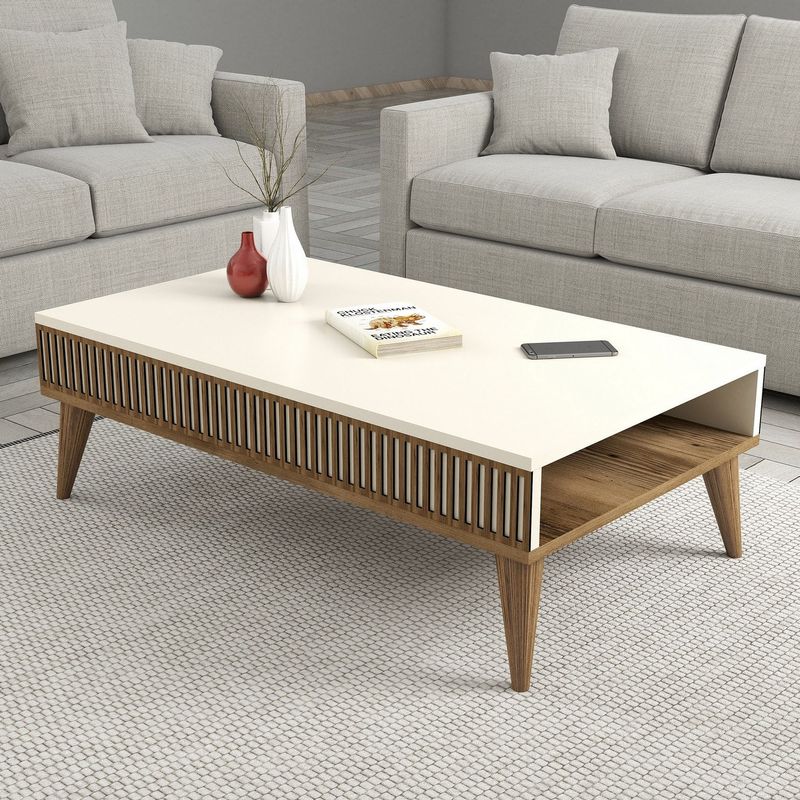 Casa si Gradina - Mobilier - Mese si birouri - Masute de cafea - Masuta de cafea, Hanah Home, pal melaminat, nuc si crem, 105x60x34.6 cm, 845HCT2887 - Infinity.ro