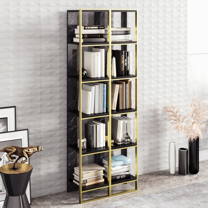 Casa si Gradina - Mobilier - Biblioteci si rafturi - Biblioteci - Biblioteca, Hanah Home, pal melaminat, auriu si negru, 32.2x31.3x178.5 cm - Infinity.ro
